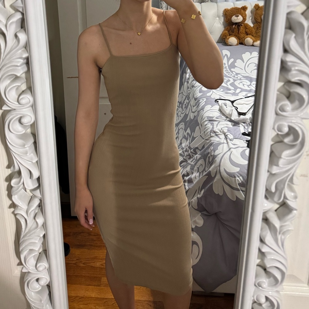 Tan Bodycon Midi Dress